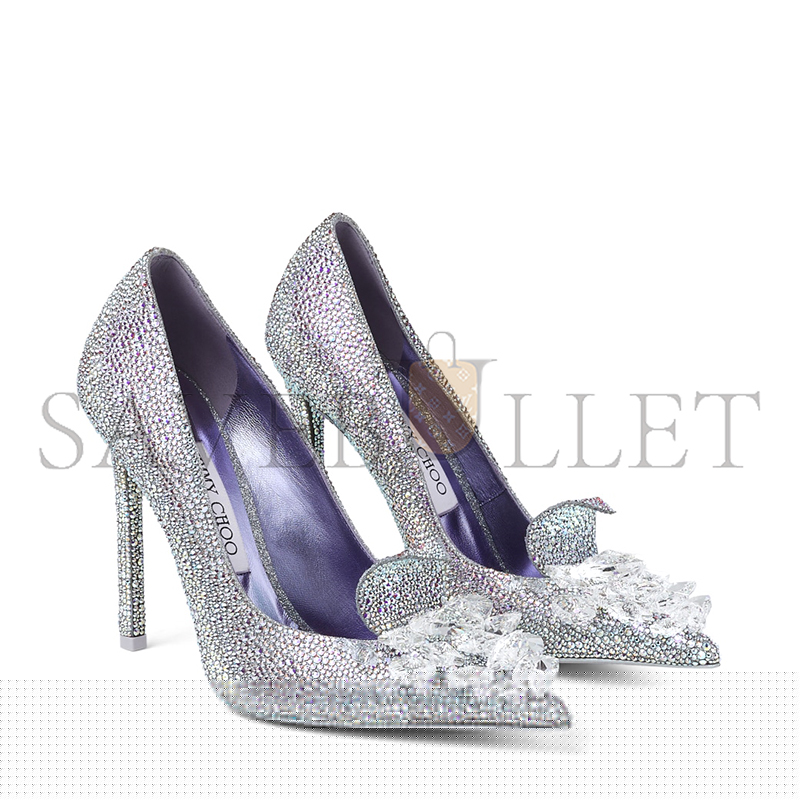 JIMMY CHOO CRYSTAL SLIPPER 110 IRIDESCENT CRYSTAL POINTED-TOE PUMPS WITH HEARTS CRYSTALSLIPPER110CQH